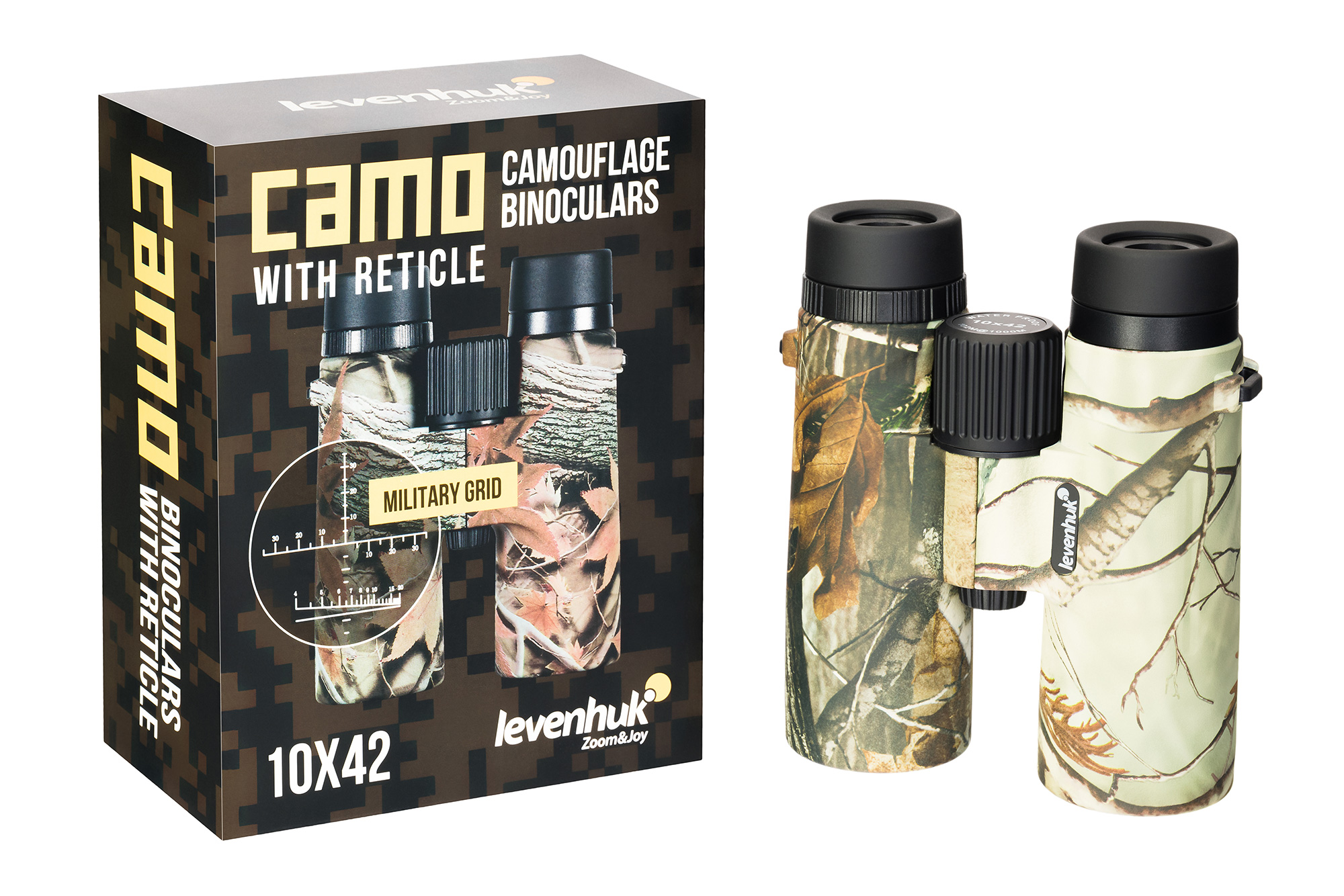 Бинокль камуфляжный Levenhuk Camo 10x42 с сеткой