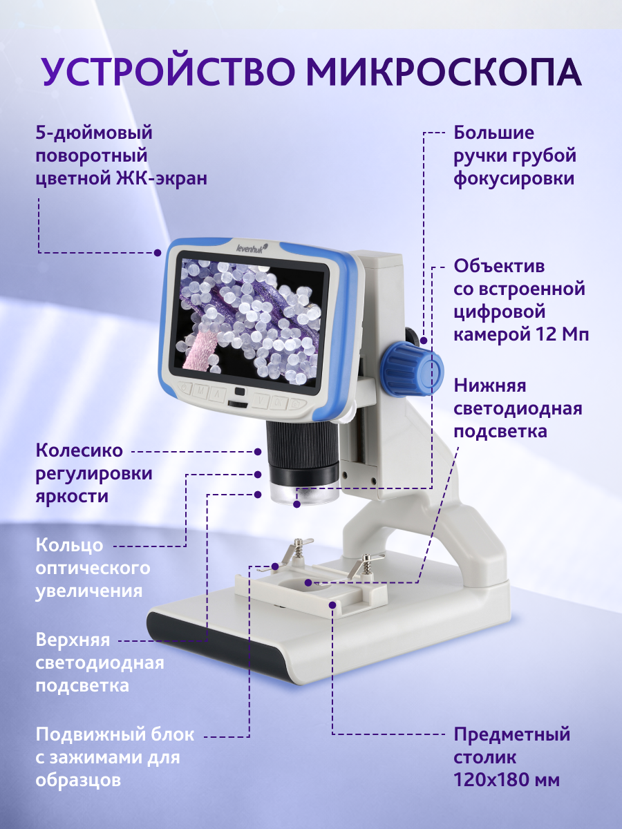 Микроскоп цифровой Levenhuk Rainbow DM500 LCD картинка