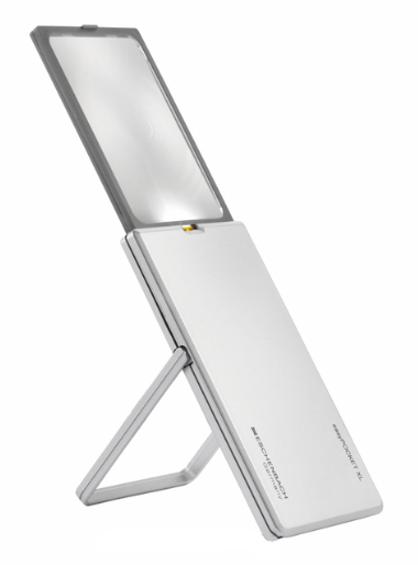 Лупа выдвижная асферическая Eschenbach EasyPocket XL 2,5x, 78x50 мм, с подсветкой, серебристая