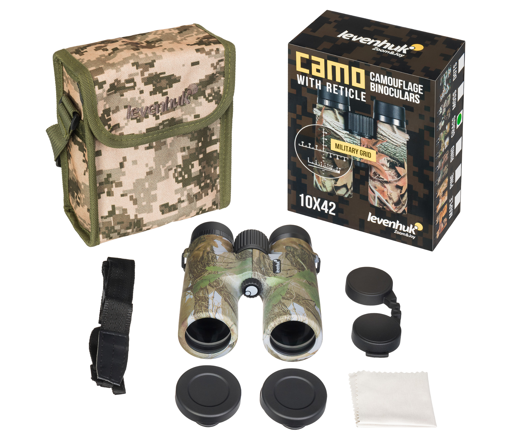 Бинокль камуфляжный Levenhuk Camo 10x42 с сеткой