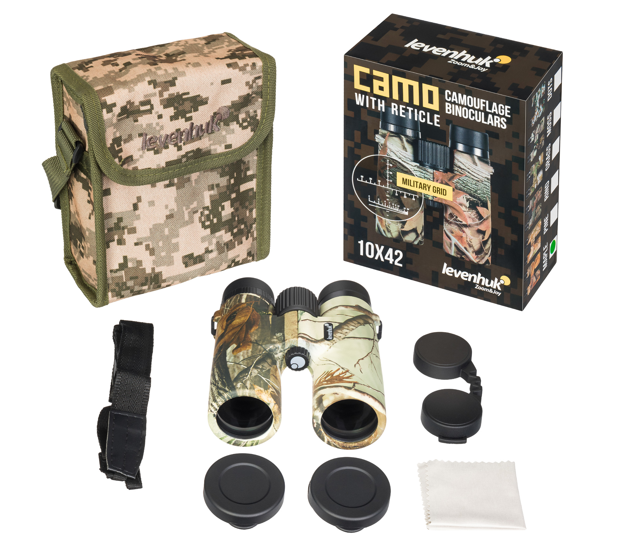 Бинокль камуфляжный Levenhuk Camo 10x42 с сеткой
