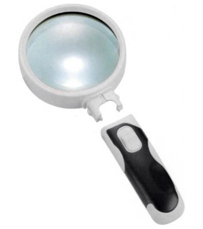 

Лупа Kromatech ручная круглая 6x, 65 мм, с подсветкой (2 LED), черно-белая 77365B