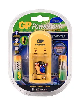 Зарядное устройство GP PowerBank S350 (4*GP AA 2500 мАч NiMH), блистер TURBO, изображение 1